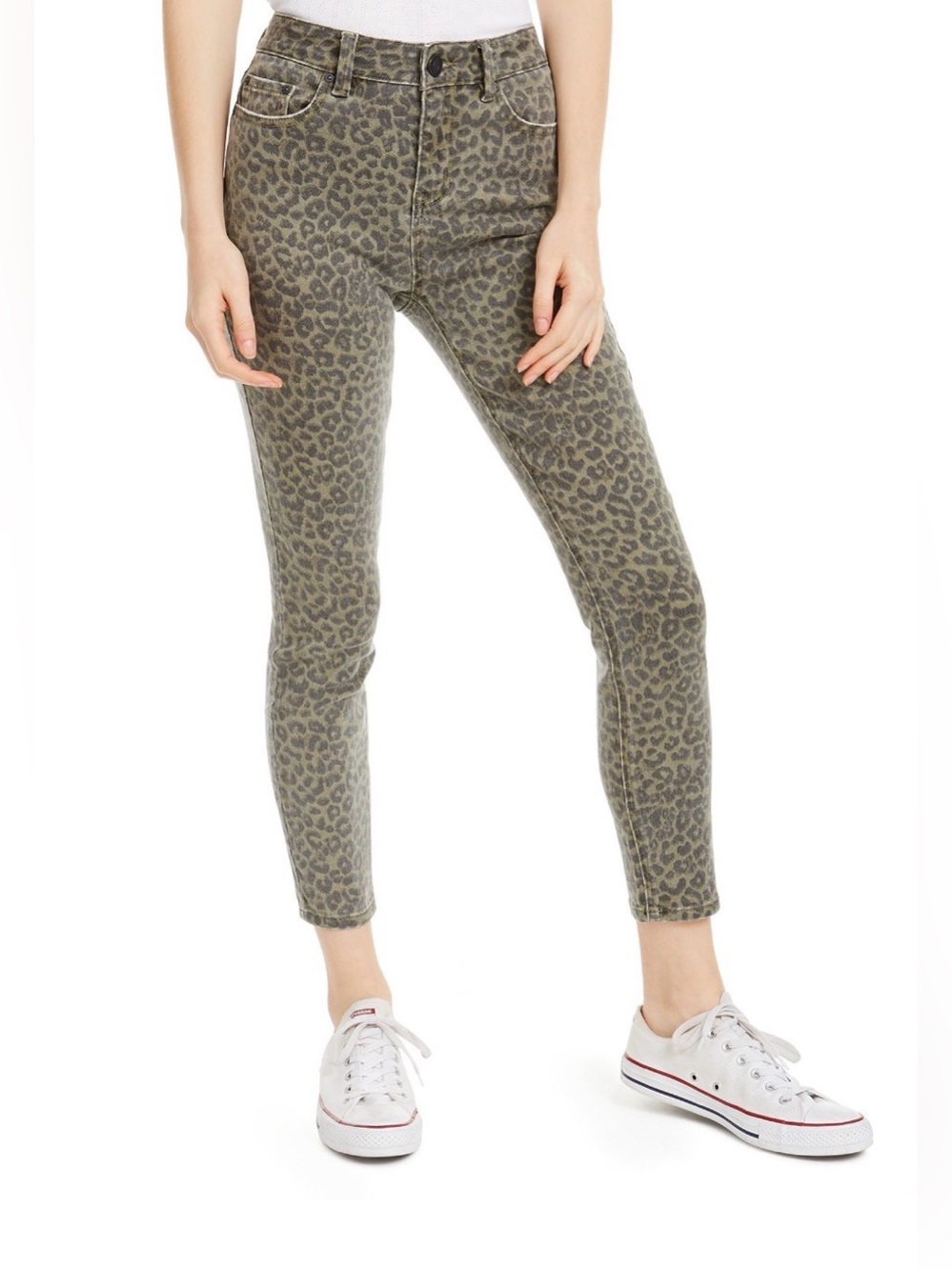 NWT Indigo Rein High Rise Leopard Print Ankle Jeans Olive Green Size 1 W25 L27